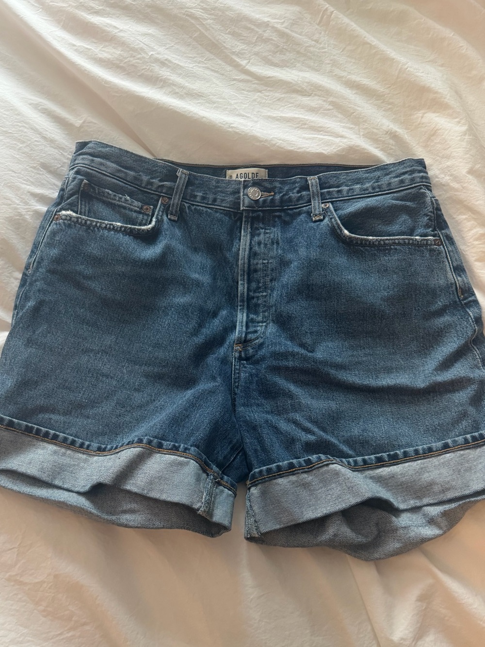 Agolde Dame Rolled Cuff Denim Shorts